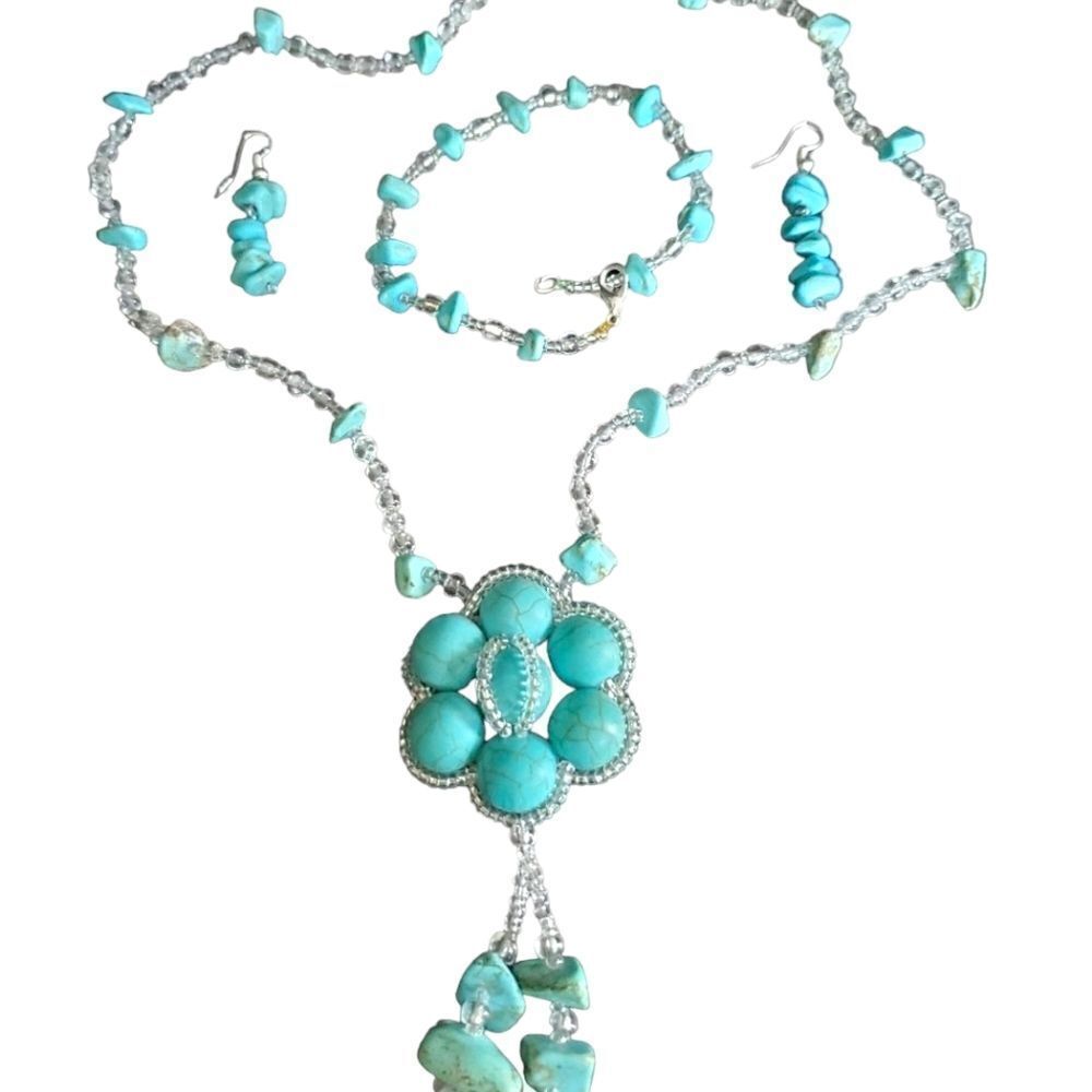 Jewelry Set of Blue Necklace, Bracelet and earrings